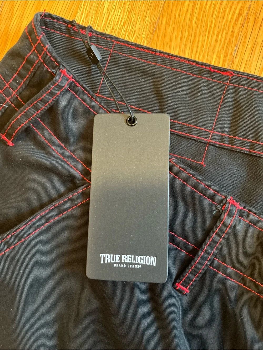 NWT True Religion Black Cargo Pants Red stitching size 36 read